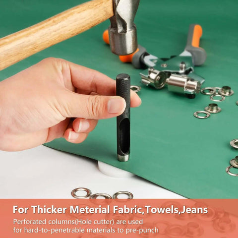 Using Hole Cutter with Heavy Duty Manual Grommet Press Kit With 500 Metal Eyelets For Fabric Tarps Banners And Curtains