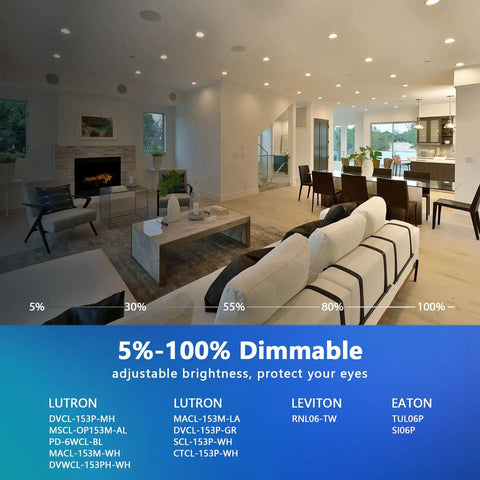 Top Shelf 6 Inch LED Recessed Ceiling Lights 6 Pack Featuring 5CCT Dimmable Downlights Slick White Trim Smooth Adjustments Quick Plug And Setup Perfect For Modern Interiors