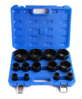 Blue case holding Beefy 13 Piece 1/2 Inch Drive Socket Set With Internal Teeth For Grooved Locknuts, 60mm Long