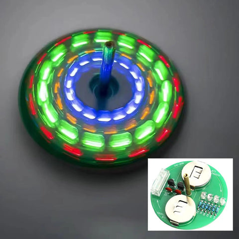 LED Rotating Desk Gyroscope Soldering Practice Kit For Beginners Easy No Fuss Build Electronics DIY Project with LEDs lit up