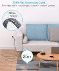 Hella Dependable 25 Ft Extension Cord With Flat Plug Surge Protector Power Strip, 3mm thick design, suitable for home use.