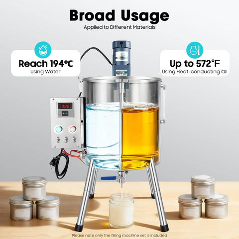 30L Heating Mixing Filling Machine for paste, cream, lipstick, wax and candle gels, stainless steel tank, copper motor, dual heating tubes