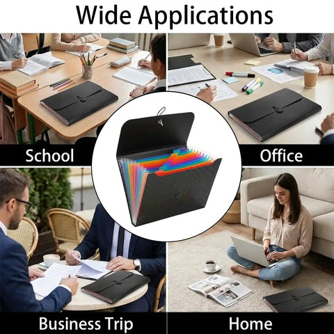 Expanding File Folder 13 Pocket Accordion Organizer For A4 And Letter Size in use at school, office, business trip, and home.