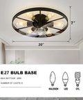 Retro 20 Inch Black Ceiling Fan With Light And Remote Six Speed Control Low Profile Bedroom Ceiling Fan Includes Six E27 Bulbs 60W