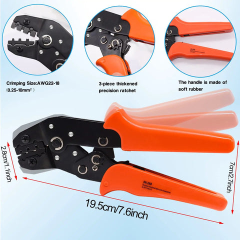 Dupont Crimping Tool Kit With 600 Pieces Of 2.54mm Dupont Connectors SN 28B Ratcheting Wire Crimper Plier shown with size details