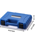 Blue case with dimensions for 10-Piece 1/2-Inch Drive Torque Limiting Socket Extension Set, CR-MO, 8-Inch Long