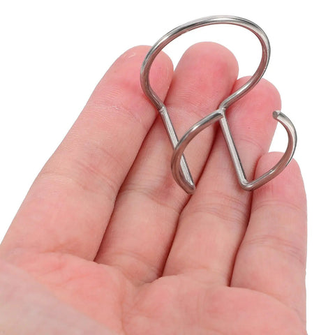 Premium Plasma Cutter Tips Kit With Steel Electrodes And Nozzles Plus Protective Covers, metal hook held in hand.
