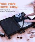 Person packing a 3 Piece ABS Luggage Set With Spinner Wheels Hardside Travel Luggage Including 28 Inch Large Suitcase.