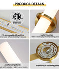 Two Pack Gold Bathroom Wall Sconces 18 Inch Modern LED Dimmable Wall Lights With Acrylic Lampshades Brushed Gold Finish details