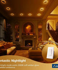 Living room with 20 Pack 6 Inch Led Recessed Lights With Night Light Mode glowing amber, enhancing ambiance and style.