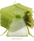 Stack of One Hundred Green Organza Bags with Sheer Mesh Drawstring Pouches 7.9x11.8 in for Weddings Favors