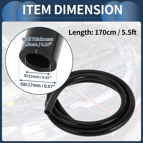 Silicone Vacuum Hose Tubing For Engine Bay 5.5 Feet Long Half Inch ID 12mm 2.5mm Wall Thickness High Temperature Black Vacuum Line