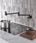 Bronze Pot Filler Faucet Wall Mount With Dual Swing Joints And 24 Inch Extension Oil Rubbed Bronze Finish Water On Demand For Stove Top
