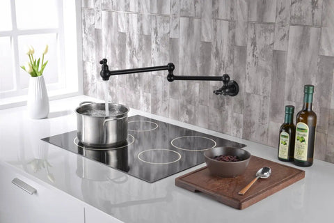 Bronze Pot Filler Faucet Wall Mount With Dual Swing Joints And 24 Inch Extension Oil Rubbed Bronze Finish Water On Demand For Stove Top