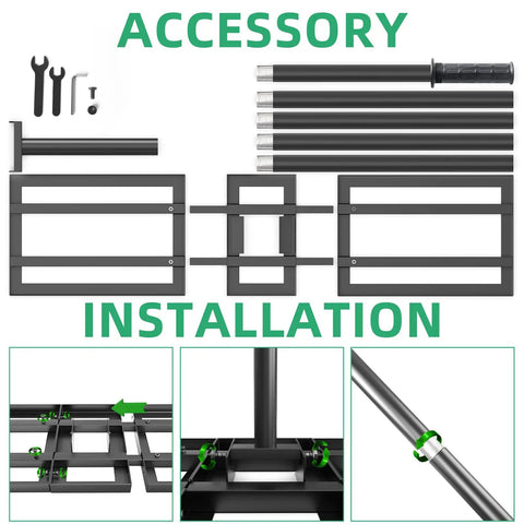 35 Inch Wide Lawn Leveling Rake With 6.5 Ft Long Handle parts and installation instructions, shown with steel components and handle