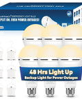 Emergency Rechargeable Light Bulb With Battery Backup For Power Outages, 12W 6500K LED on display with box and hooks