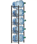 Heavy Duty Steel 5 Gallon Water Jug Rack, 5 Tier Water Bottle Storage Stand With Adjustable Rubber Feet, Easy Assembly, Dark Brown Finish