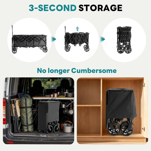 Extra Long Folding Wagon Cart With 49 Inch Unfolded Length 440 Lbs Capacity Built For Beasts All Terrain Wheels folded storage