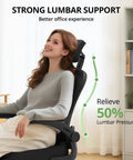Woman sitting on Ergonomic Desk Chair For Long Hours With High Back And Plush Lumbar Support, Flip Up Armrests, Rolling Swivel, Black