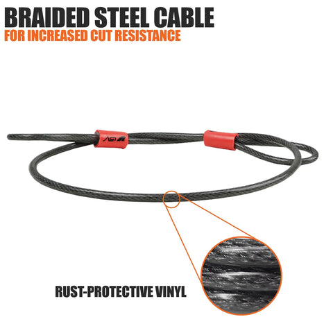 Two Point Five Foot Bike Cable With Loops 5mm Braided Steel Cut Resistant Weatherproof Security Cable with rust-protective vinyl