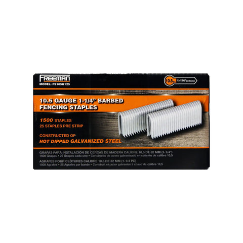 Tough As Nails Galvanized Fencing Staples, 10.5 Gauge 1-1/4 Inch Wire Fasteners, Glue Collated Heavy Duty Fence Nails For Livestock Corrals, Deer Proof Garden Stakes, Homestead Setup Essentials, 1500 Pack in packaging showing 1500 staples.