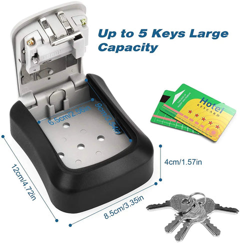 Five Key Wall Mounted Lock Box with Waterproof Seal outdoor ready easy to use combination safe showing interior key capacity