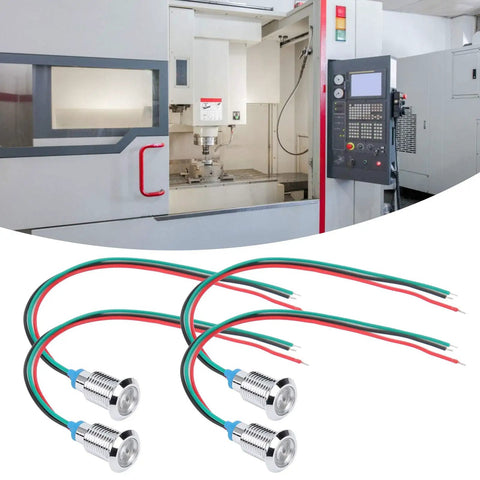 10mm Round LED Indicator Lights With Common Cathode, Dual Color Red And Green, shown with CNC machine for panels, pre-wired