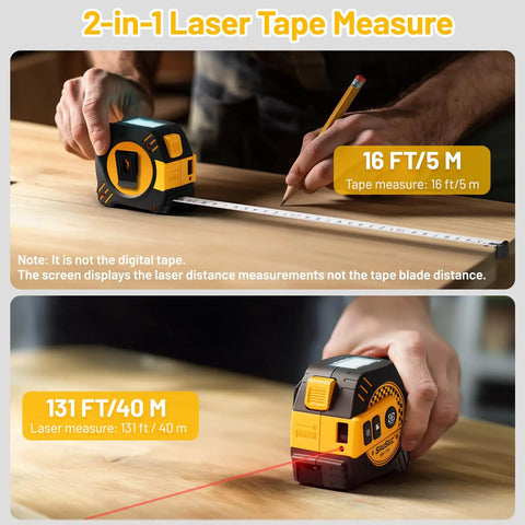 Hardcore Two In One Laser Tape Measure Bundle Sporting A One Hundred Thirty One Foot Digital Rangefinder Paired With A Snappy Sixteen Foot Self Locking Steel Tape For Rapid Blueprint Checks And Handyman Projects Zero Drama Guaranteed
