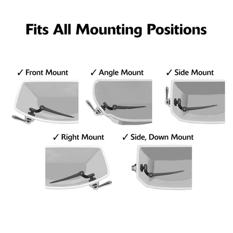 Image showing mounting positions of the StrongARM Metal Toilet Tank Lever Universal Fit For Front Angled Side Left And Right Mount Toilets.