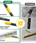 Comparison of 70 Inch Heavy Duty Lawn Thatching Rake With Adjustable Stainless Steel Handle and competitor rake.