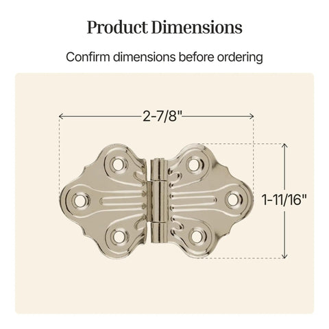 Slick Polished Nickel Butterfly Hinges For Cabinets And Cupboards Legit Surface Mount Decorative Hardware Rock Solid Steel Build Smooth Action Vintage Charm Pack Of Two with dimensions 2-7/8" x 1-11/16".