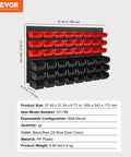 48 Bin Wall Mounted Storage Bins Rack Organizer with black and red bins on durable wall panels
