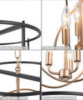 Dope Black And Gold Three Light Drum Pendant Chandelier With Height Adjustable Rods showing sleek metal shade and gold arms