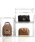 Clear Acrylic Handbag Organizer Set, 3 Pack Stackable Display Boxes With Magnetic Door For Purses Wallets And Collectibles
