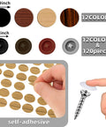 1152 Pcs Self Adhesive Screw Hole Stickers And 120 Pcs Screw Cap Covers Set, 15 Mm Waterproof Dustproof PVC Cap Covers in 12 Colors