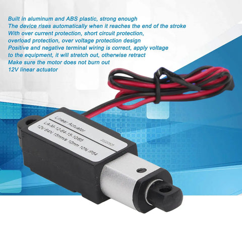 12V Mini Linear Actuator With 10mm Stroke, Aluminum Housing, compact electric actuator with easy polarity wiring and label