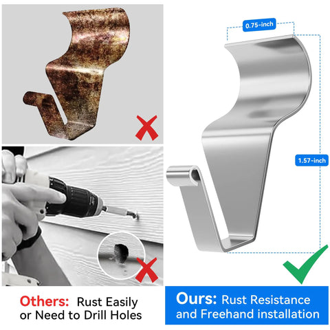 Comparison of rusty and new Vinyl Siding Hooks 4 Pack Heavy Duty No Drill Siding Clips for Outdoor Lighting and Decor No Holes No Damage Hangers