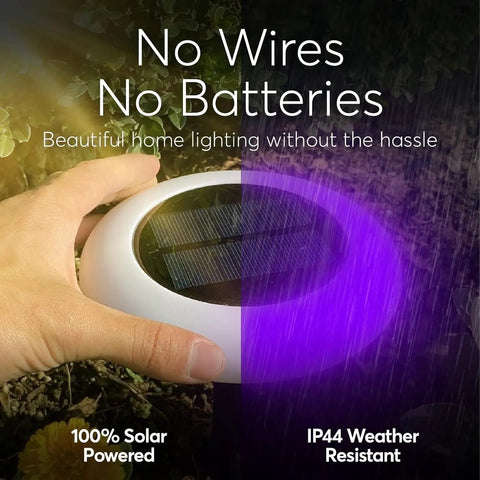 Colorize Colorful Pathway Solar Lights Set Of 6, Weatherproof Outdoor LED Pathway Lights with hand showing solar panel feature