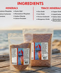 Pigeon Grit For Strong Muscles And Bones, Nutritious Bird Food For Grit Eating Birds, Supports Digestion, Mineral Rich Formula, One And A Half Pounds Bag Ideal For Everyday Feeding, Keeps Birds Pumped And Healthy on wooden table by seaside