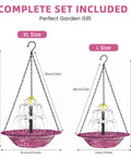 Sun Powered Bird Bath Fountain With Hanging Cascade For Outdoor Garden Decor in Purple, XL and L Sizes Comparison
