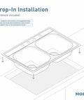2000 Series 25 Inch 20 Gauge Drop In Stainless Steel Kitchen Sink With Rear Drain Quick Mount Noise Shield illustration
