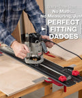 Hook Up This Premium Shop Tested 32 Inch Router Dado Jig And Dial Dead On Grooves Any Day With Its Exact Width System and Chunky Clamping Pad For Easy Routing in use for precise wood cuts.