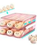 Clear Pink Egg Storage Bin For Fridge With Lid 2 Layer Stackable Egg Organizer 36 Count Dispenser Auto Rolling Egg Holder