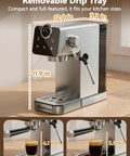 Espresso Machine With Milk Frother For Home Use 20 Bar Pressure Compact Stainless Steel Coffee Maker With Touch Screen