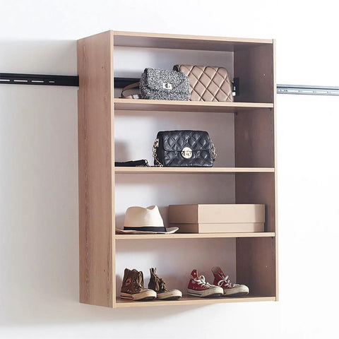 Modern Oak Wall Closet Organizer With Modular Shelves And Kickass Hanging Rod Heavy Duty Mounted Storage Rack for shoes and bags