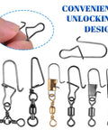 190 Piece Fishing Swivels Kit With 14 Types Including Ball Bearing Swivels, Rolling Barrel Snap, Three Way Crossline, Duo Lock Snap, Coastlock Snap, Crane Barrel, Corkscrew Swivels For Bass, Trout, Saltwater And Freshwater Tackle, assorted snap connectors