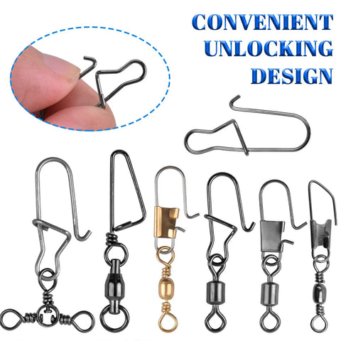 190 Piece Fishing Swivels Kit With 14 Types Including Ball Bearing Swivels, Rolling Barrel Snap, Three Way Crossline, Duo Lock Snap, Coastlock Snap, Crane Barrel, Corkscrew Swivels For Bass, Trout, Saltwater And Freshwater Tackle, assorted snap connectors