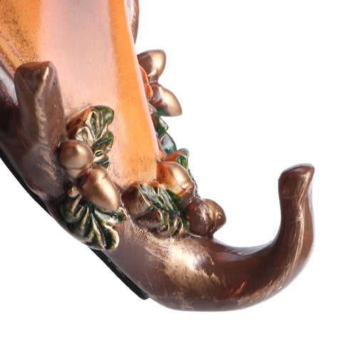 Vintage Deer Head Resin Wall Hook detail with leaf and acorn decorations for coats and keys, stylish home decor organizer.