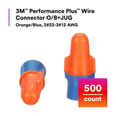 Dual Color Orange Blue Wire Connector Jug Of 500 For 22 12 AWG Cables Twist On With Flexible Steel Spring, two connectors