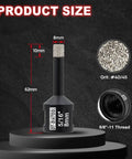 DT-DIATOOL diamond core drill bits set (3 pcs) 6/8/10 mm with 5/8-11 thread, shown on black holder